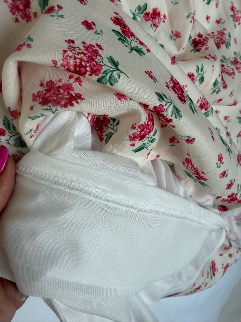 Polagram Cream Floral Tiered Skirt with Pink Roses - Picture 10 of 10